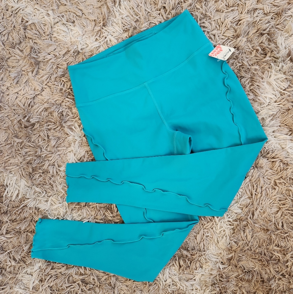 NWT Free People Movement 7/8 Length Ruffle Leggings Blue Green Teal